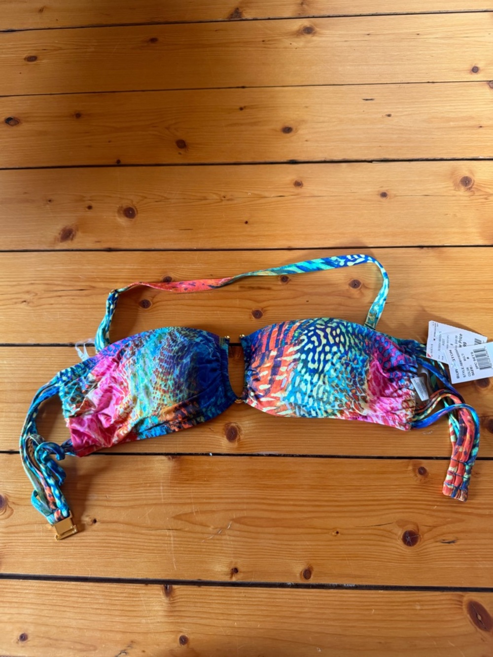 Size 8 Multi-Color Bikini Top with Gold Accents